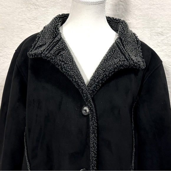 L.L.Bean women’s coat jacket long 4 buttons faux suede Sherpa collar detail - Picture 5 of 11